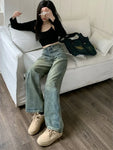 Baggy Wide Leg Jeans für Frauen Grunge Stil in Washed Denim