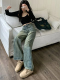 Baggy Wide Leg Jeans für Frauen Grunge Stil in Washed Denim