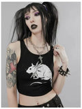 Schwarzes Gothic Mouseprint Crop-Top für einen markanten Look