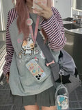 Harajuku Kawaii Hoodie mit Streifen & Cartoon-Print für Frauen