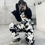 OverSize schwarz-weiß gedrucktes E-Girl Jeans-Overall Vache-Stil