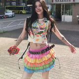 Bunte E-Girl Faltenröcke im Y2K-Stil – Süße Regenbogen-Mode