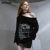 Gothic Off-Shoulder Pullover Graffiti schwarz und wei