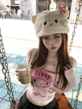 Lila Hello Kitty Langarm Crop Top im 2000er Japan