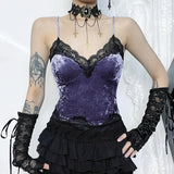 Gothic Top aus Samt mit Spitzen