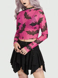 Damen-T-Shirt im E-Girl-Stil mit Gothic-Fledermausdruck