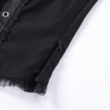 Frauen Gothic Bandage Top in Schwarz mit Spitze und Schnürun