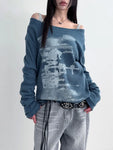 Graue Oversized T-Shirt mit Koller und Grafiken