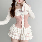Knitted 3 Piece tutu Skirts Sets lolita gothic Crop Tops Blouse + Mini Skirts Lolita Suit Japanese