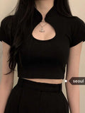 Lila E-Girl Crop Top mit Tränen-Ausschnit und Kragen-Details