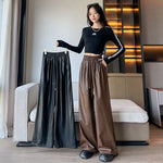 Y2K Pu Faux Leather Trousers Women Fall Wide Leg Pants Korean