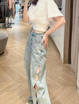 Damen High-Waist Jeans mit ausgefallenen Ausschnitten im Indie-Styl