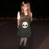 Stripe Skull Emo Punk Mini Dress Women E-girl