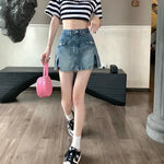 Hochtaillierte Grunge Jeansrock-Shorts für Fraue 2 in 1