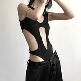 Sexy Gothic Hollow Out Bodysuit für Frauen Backless High Cut Techwear