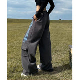 Oversized gestreifte pants für Damen Y2K Streetwear Cargo Jogger