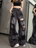 Hochtaillierte Wide Leg Jeans im Grunge-Stil mit Rissen für edgy Look