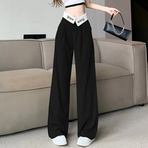 Damen Wide-Leg Hose im E-Girl Stil mit High Waist und Drapierung