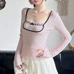 Zarter Strick Pullover im Lolita-Stil mit Schleifen-Dekor