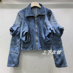 E-Girl Denim Jacke mit Puffärmeln gewaschener