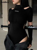 Schwarzer Gothic-Y2K Bodysuit mit Cut-Outs