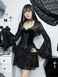 Gothic Ruffle Mini Kleid mit V-Ausschnit