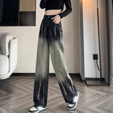 Viskose Tie-Dye Jeans für Frauen Weitbeine im Koreanischen Sti