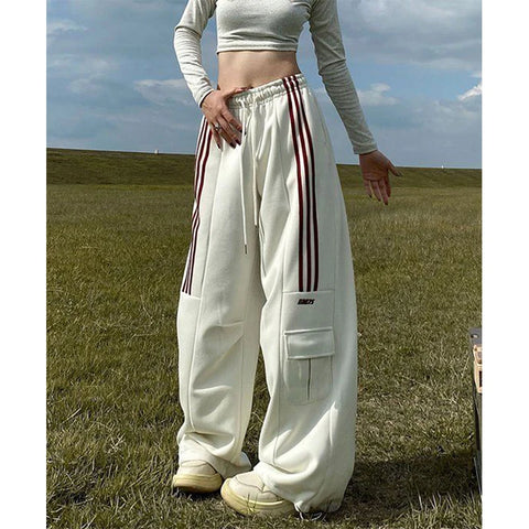 Oversized gestreifte pants für Damen Y2K Streetwear Cargo Jogger