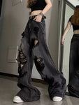 Hochtaillierte Wide Leg Jeans im Grunge-Stil mit Rissen für edgy Look