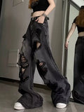 Hochtaillierte Wide Leg Jeans im Grunge-Stil mit Rissen für edgy Look