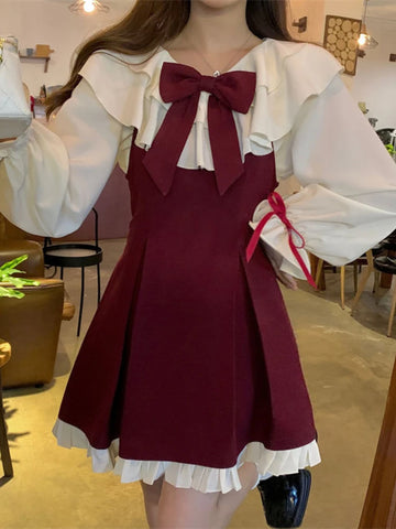 Alternatives Gothic-Lolita-Kleid mit Rüschen und Schleifen in Weinrot