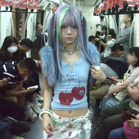 Vintage Harajuku-Top mit Reißverschluss im Y2K-Stil