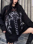 Gothic Pullover für Frauen lässiger Strick mit Skelettmotiv