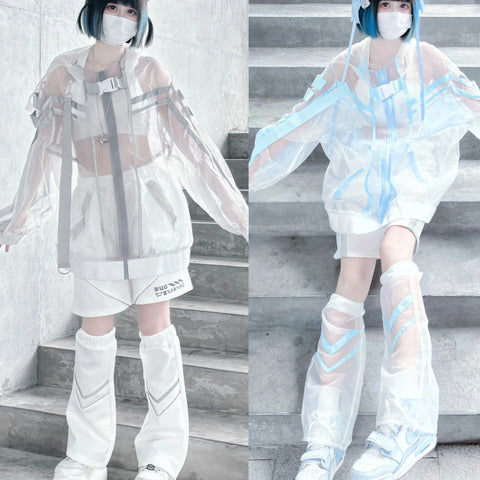 Transparente Y3K Mechanical Style Organza Jacke für Subkultur-Mädche