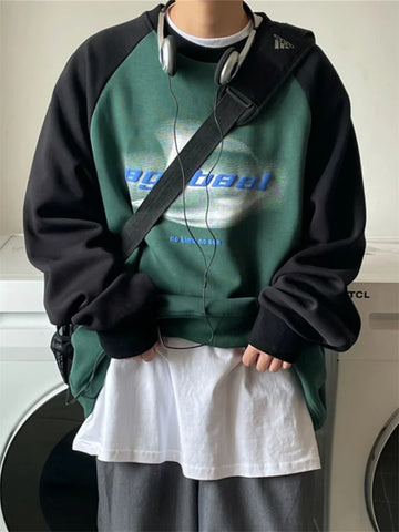 90er retro Dunkelgrüner Hoodie für Frauen Oversize