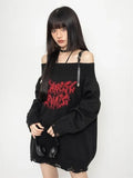 Gothic Oversized Strickpullover mit Freischnitten