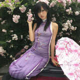 Lila Harajuku Langkleid im Y2K-Stil mit Körperbetonung