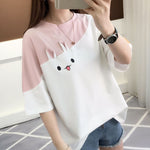 T-Shirt Koreanische Rosa Mädchen gedruckt Hasen Kawaii