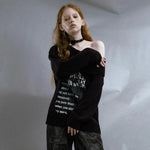 Gothic Off-Shoulder Pullover Graffiti schwarz und wei