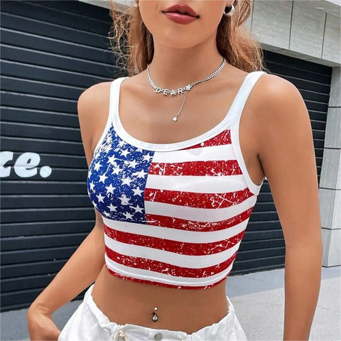 Bauchfreies USA Flaggen Top Rückenfreie figurbetontes Tanktop