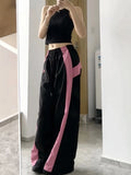 Y2K Damen Parachute-Hose in Rosa-Schwarz im Hip-Hop-Look