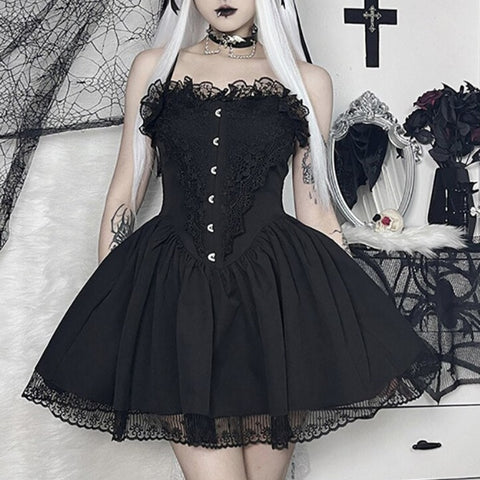 Lolita Gothic Spitze A-Linie Korsettkleid