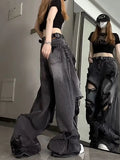 Hochtaillierte Wide Leg Jeans im Grunge-Stil mit Rissen für edgy Look