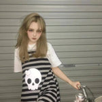 Stripe Skull Emo Punk Mini Dress Women E-girl