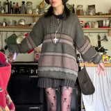 Fairycore Strickpullover mit grafischem Muster und lockerer