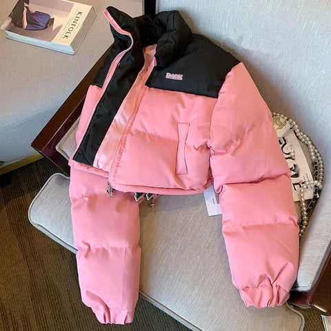 Y2K Damen Kurze Winterjacke in Pink – Warm & Wattiert für 2023