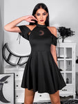 Frauen Gothic Sommerkleid mit hohem Kragen und Mondmotiv