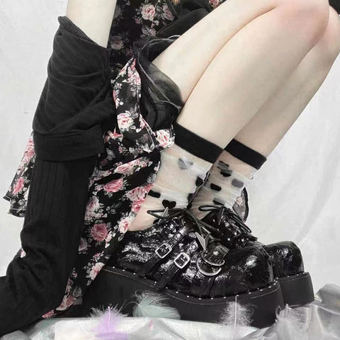 Gothic Lolita Schuh mit schwarzem Plateau-Verschluss und Schnürung