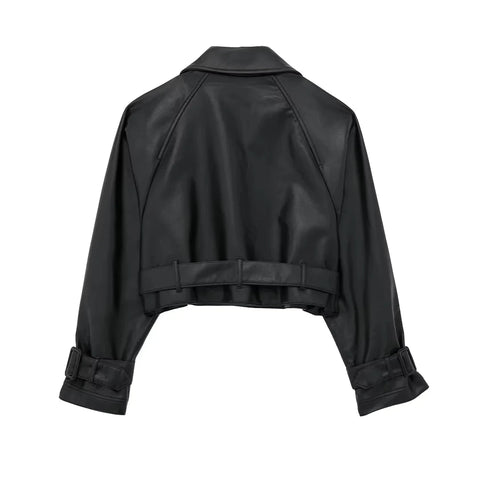 Cropped Schwarze Lederjacke für Frauen Stilvoller