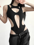 Sexy Gothic Hollow Out Bodysuit für Frauen Backless High Cut Techwear